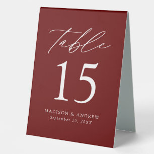 Modern Burgundy Wedding Table Number