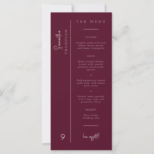 Modern Burgundy Wedding Thank You Placecard Menu (Front)