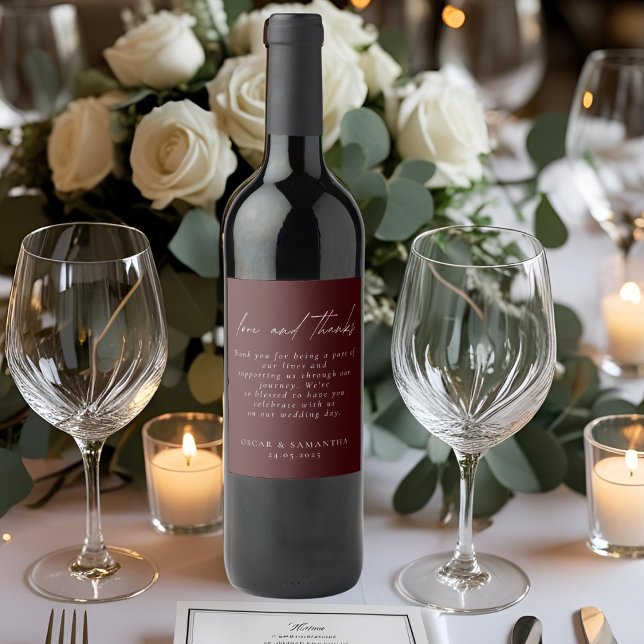 Modern Burgundy Wedding Wine Label (Creator Uploaded)