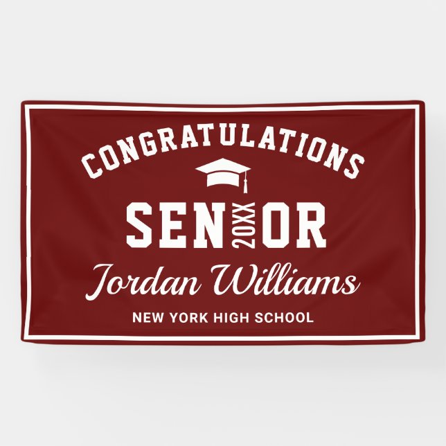 Modern Burgundy White 2023 Graduation Party Banner (Horizontal)