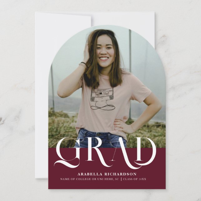 Modern Burgundy White Arch Photo Graduation Party Invitation (Front)