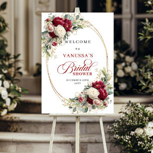 Modern Burgundy White Floral Bridal Shower Welcome Poster