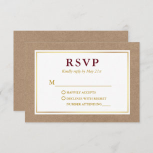 Modern Burgundy White Gold Kraft RSVP Card