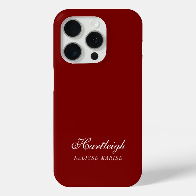 Modern Burgundy White Monogram Name Case-Mate iPhone Case (Back)