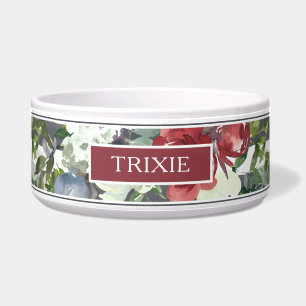 Modern Burgundy White Rose Watercolor Name