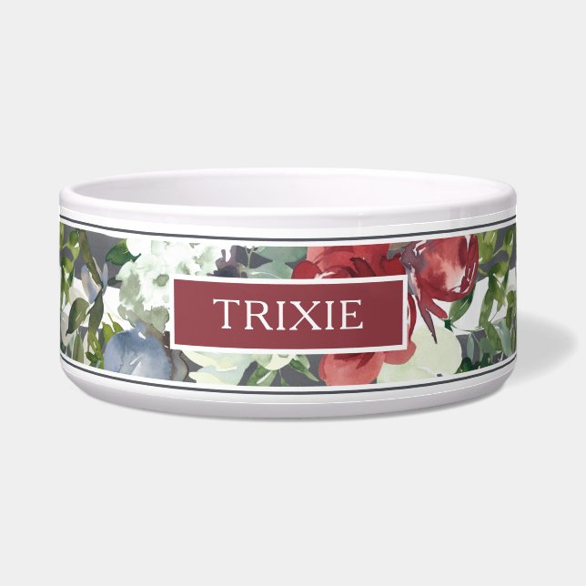 Modern Burgundy White Rose Watercolor Name (Front)