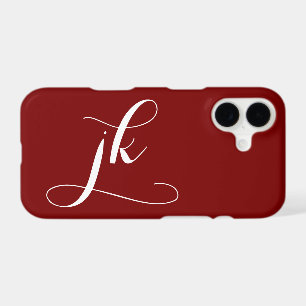 Modern Burgundy White Script Monogram Name