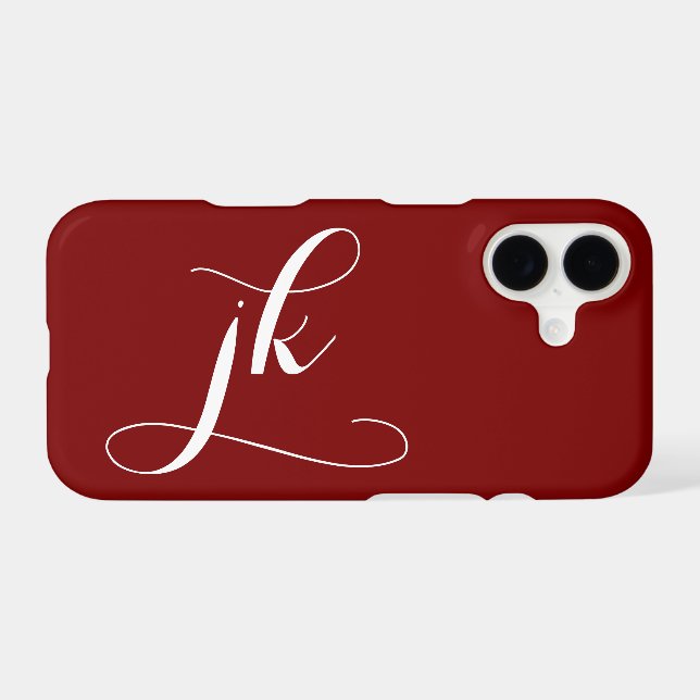Modern Burgundy White Script Monogram Name (Back (Horizontal))