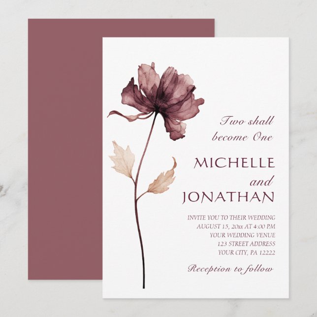 Modern Burgundy Wild Flower Christian Wedding Invitation (Front/Back)