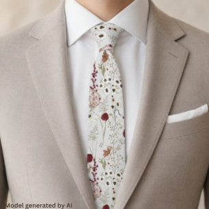 Modern Burgundy Wildflowers Boho Floral Tie