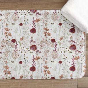 Modern Burgundy Wildflowers   Elegant Boho Floral  Bath Mat