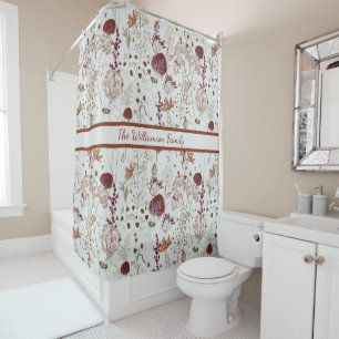 Modern Burgundy Wildflowers   Elegant Boho Floral  Shower Curtain
