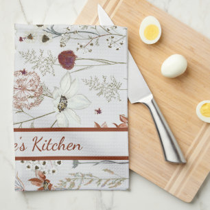 Modern Burgundy Wildflowers Elegant Boho Floral Tea Towel