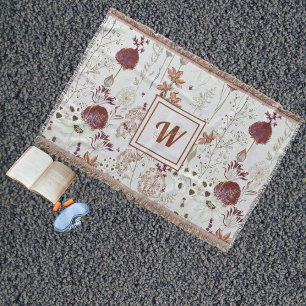 Modern Burgundy Wildflowers Elegant Boho Floral Throw Blanket