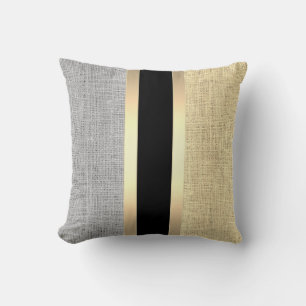 Modern Burlap Gold Striped Cushion