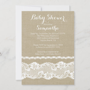 Modern Burlap & Lace Baby Shower Invitation