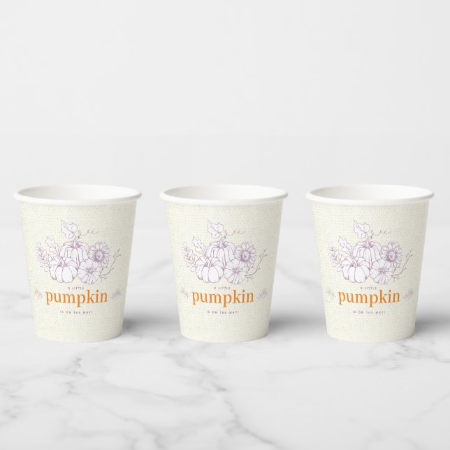 Modern Burlap Purple Orange Pumpkin Baby Shower Paper Cups (Multi)
