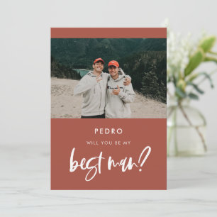 Modern burnt brick Best man proposal photo card