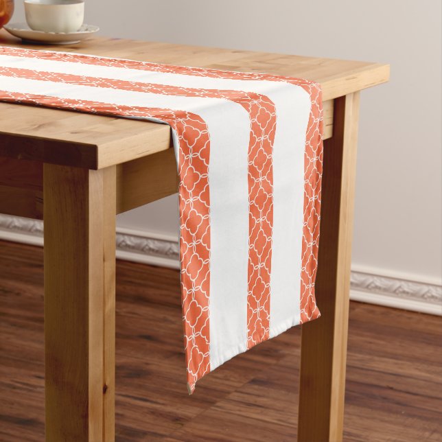 Modern Burnt Orange and White Pattern Medium Table Runner (In Situ)