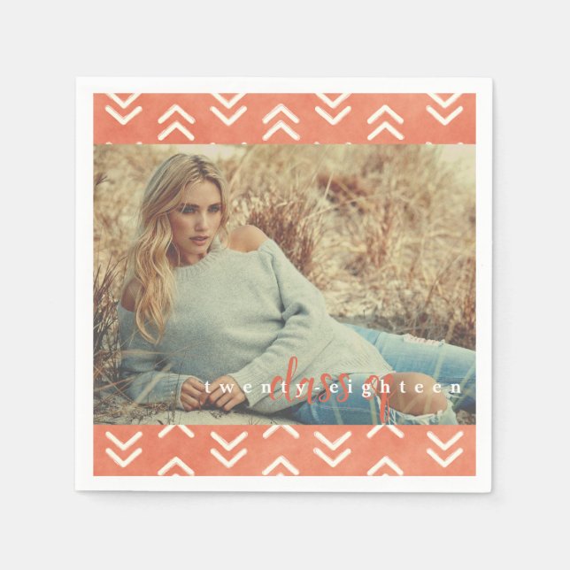 Modern Burnt Orange Arrow Graduate Paper Napkins (Front)