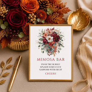 Modern burnt orange floral gold mimosa bar sign te