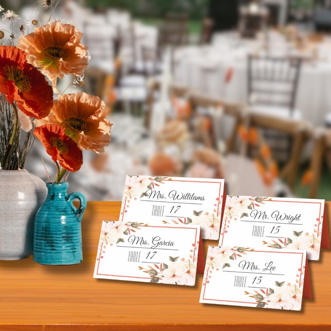 Modern Burnt Orange Floral Wedding Place Card (Creator Uploaded)