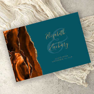 Modern Burnt Orange Gold Agate Teal Guest Book