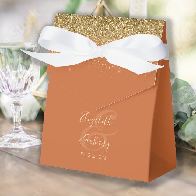 Modern Burnt Orange Gold Glitter Wedding Favour Box (Creator Uploaded)