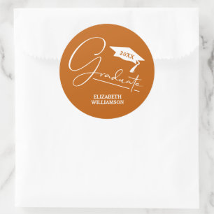Modern Burnt Orange Graduation Party Classic Round Sticker