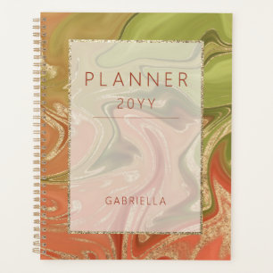 Modern Burnt Orange Green & Gold Abstract Planner