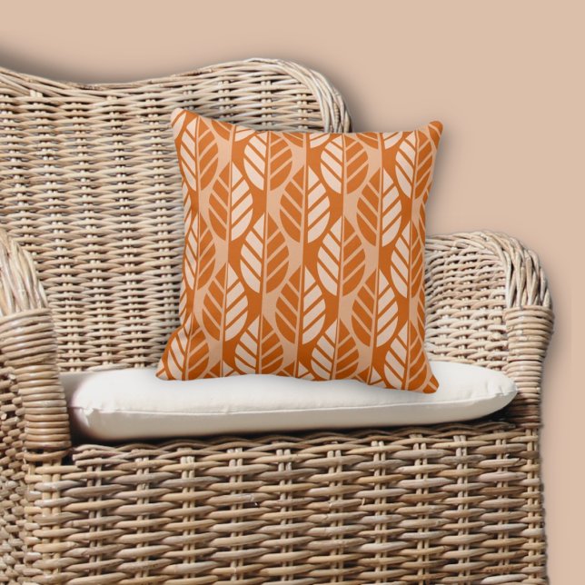 Modern Burnt-Orange Leaves Pattern Cushion (Modern Burnt-Orange Leaves Pattern Throw Pillow)