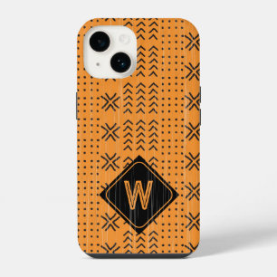 Modern Burnt Orange Mudcloth African Monogram iPhone 14 Case