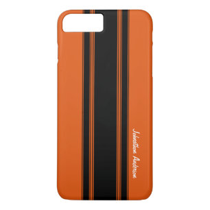 Modern Burnt Orange Racing Stripes With Name iPhone 8 Plus/7 Plus Case