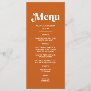 Modern Burnt Orange Retro Boho Wedding Menu