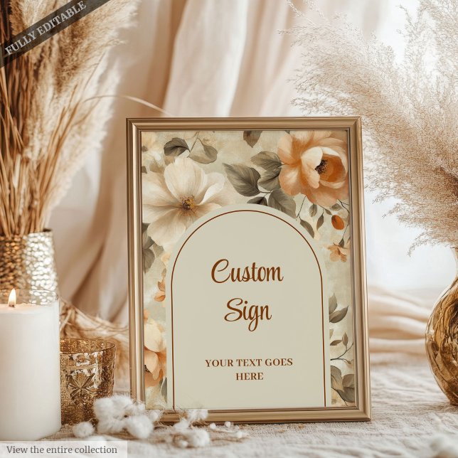 Modern Burnt Orange Sage Floral Custom Wedding Poster (Modern Burnt Orange Sage Floral Custom Wedding Welcome Sign)
