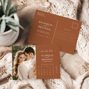 Modern Burnt Orange Save the Date Photo Calendar Postcard
