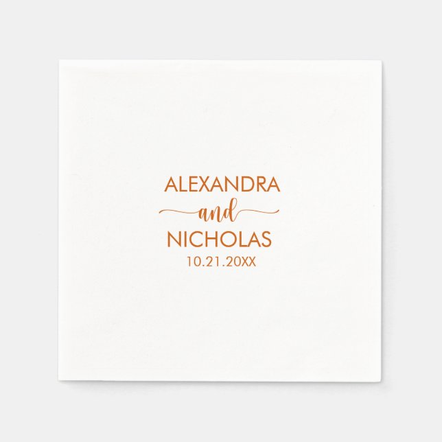 Modern Burnt Orange Script Wedding Napkin (Front)