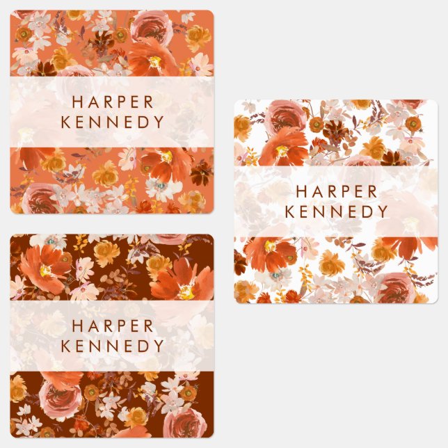 Modern Burnt Orange Terracotta Florals Name (Group)