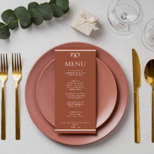 Modern Burnt Orange Terracotta Monogram Wedding Menu