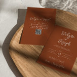 Modern Burnt Orange Terracotta QR Code Wedding Invitation<br><div class="desc">If you looking for an elegant unique simple minimalist wedding template invitation this is perfect for you. Which features a terracotta burnt orange background and white simple hand lettered bride's and groom's first names. and editable info with customisable QR code. Affordable and it is digital electronic e-invitation also . All...</div>