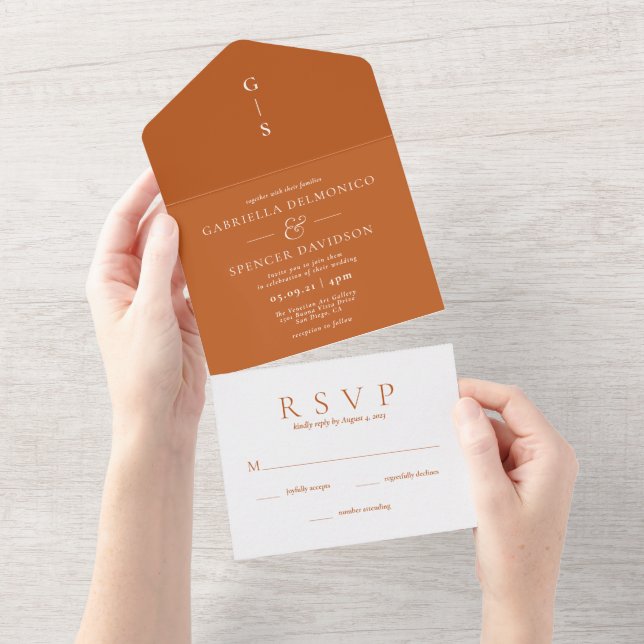 Modern Burnt Orange Wedding All In One Invitation (Tearaway)