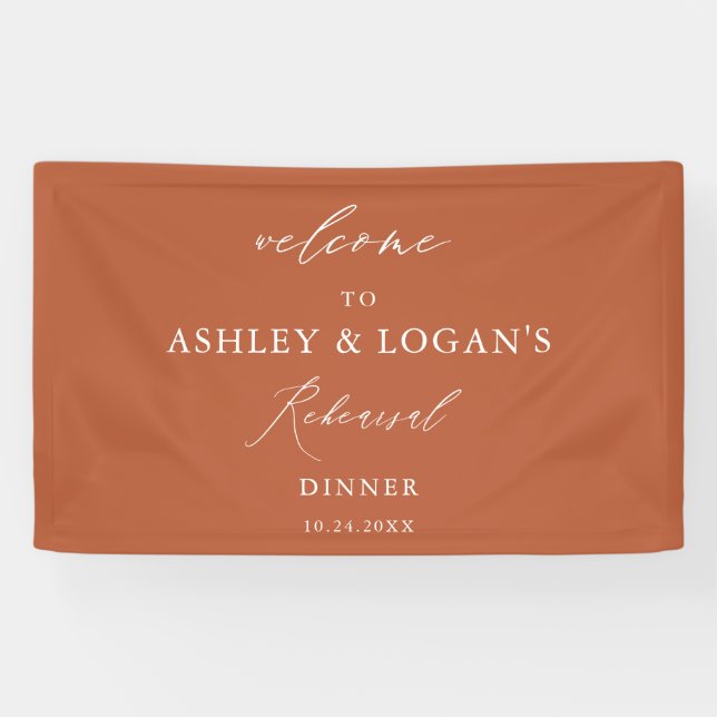 Modern Burnt Orange Wedding Rehearsal Dinner  Banner (Horizontal)