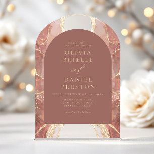 Modern Bush Pink Gold Agate Wedding Elegant Acrylic Invitations