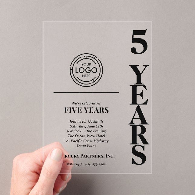 Modern Business 5 Year Anniversary Logo Acrylic Invitations (Insitu (Handheld))