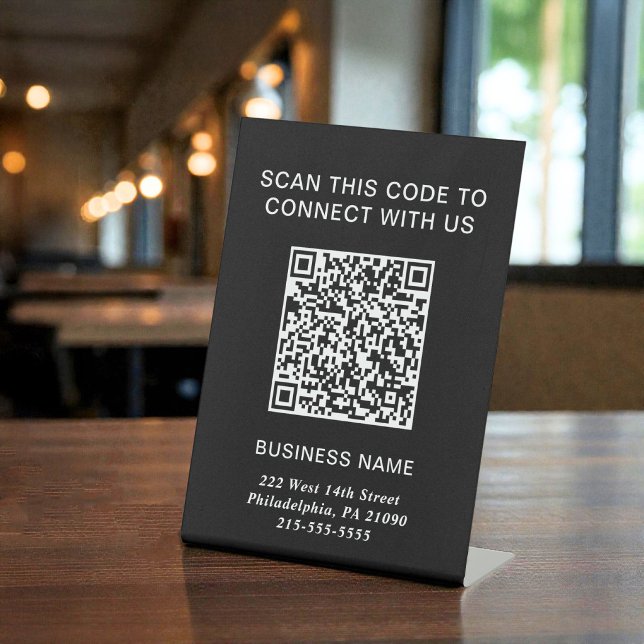 Modern Business Black QR Code Pedestal Sign (Modern Business Black QR Code Pedestal Sign)