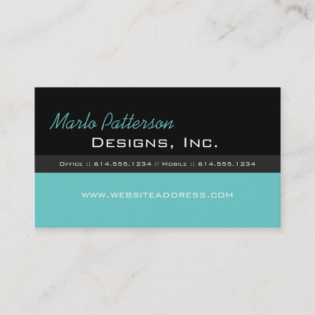 Modern Business Card :: Black & Turquoise (Front)