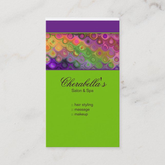 Modern Business Card Colourful Salon Purple Green (Front)