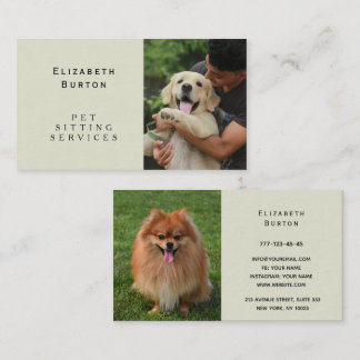 Modern business card for pet sitting service.