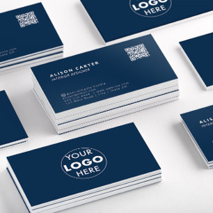 Modern Business Cards   Dark Blue   QR Code   Logo