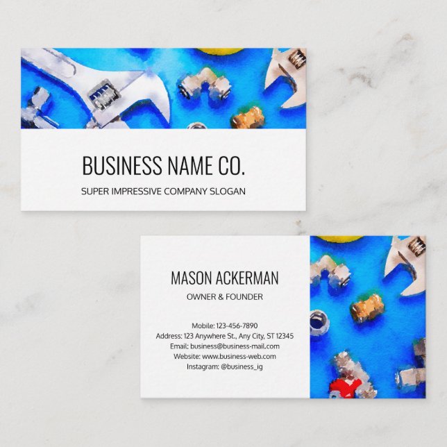 Modern Business Cards-Industrial White / Blue Business Card (Front/Back)